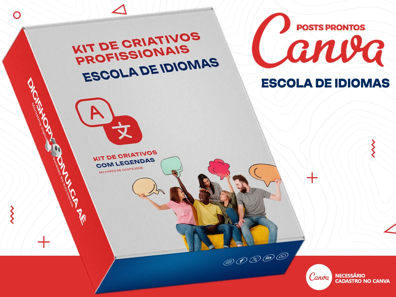 Kit de Social Media - Posts Prontos para Cursos de Inglês no Canva com Legendas