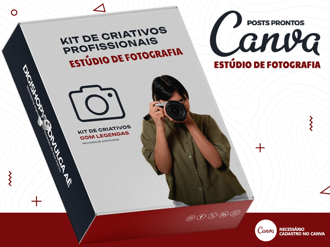 Kit de Social Media - Posts Prontos para Estúdio de Fotografia no Canva com Legendas