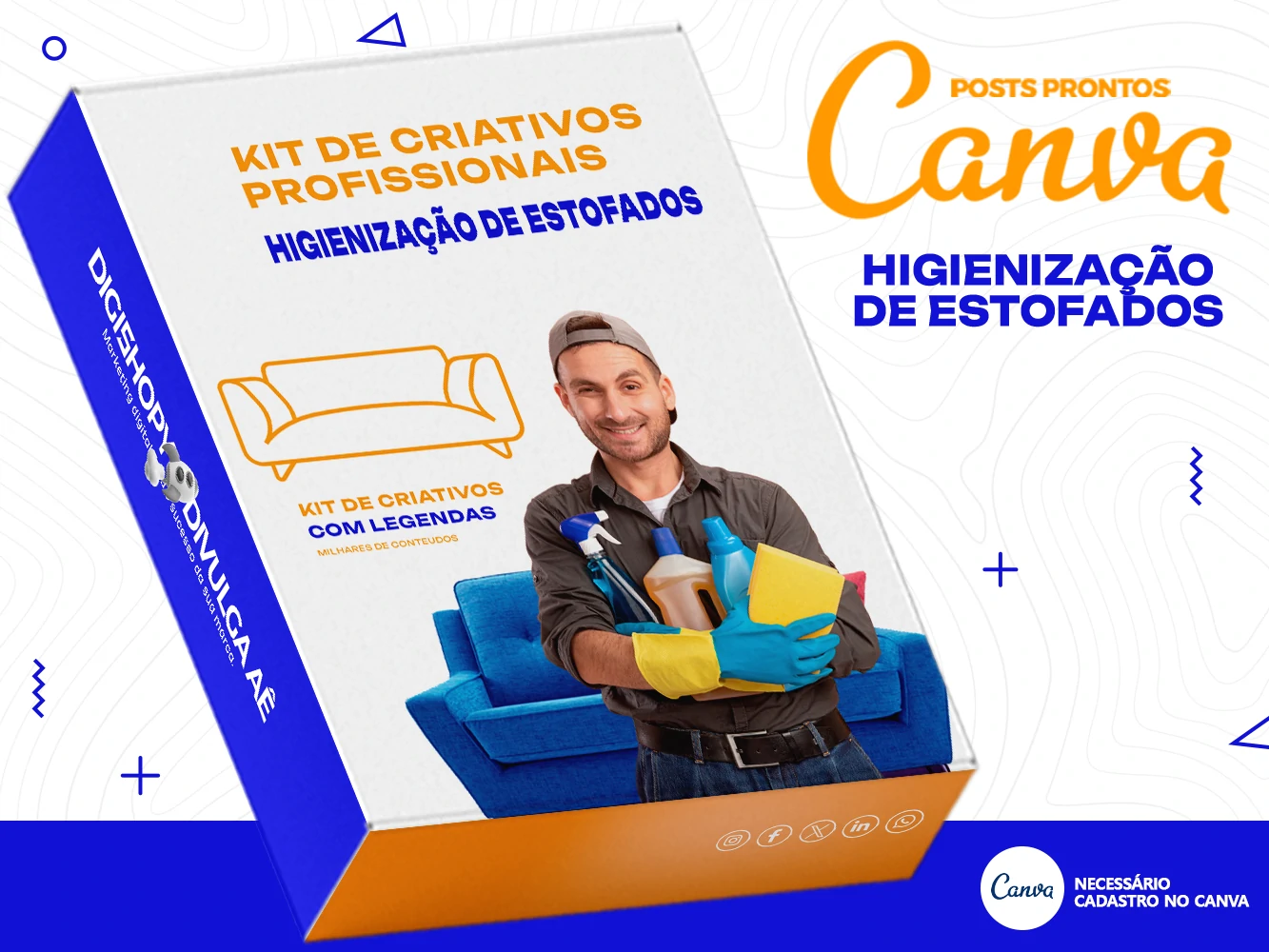Kit de Social Media - Posts Prontos para Higienização De Estofados no Canva com Legendas