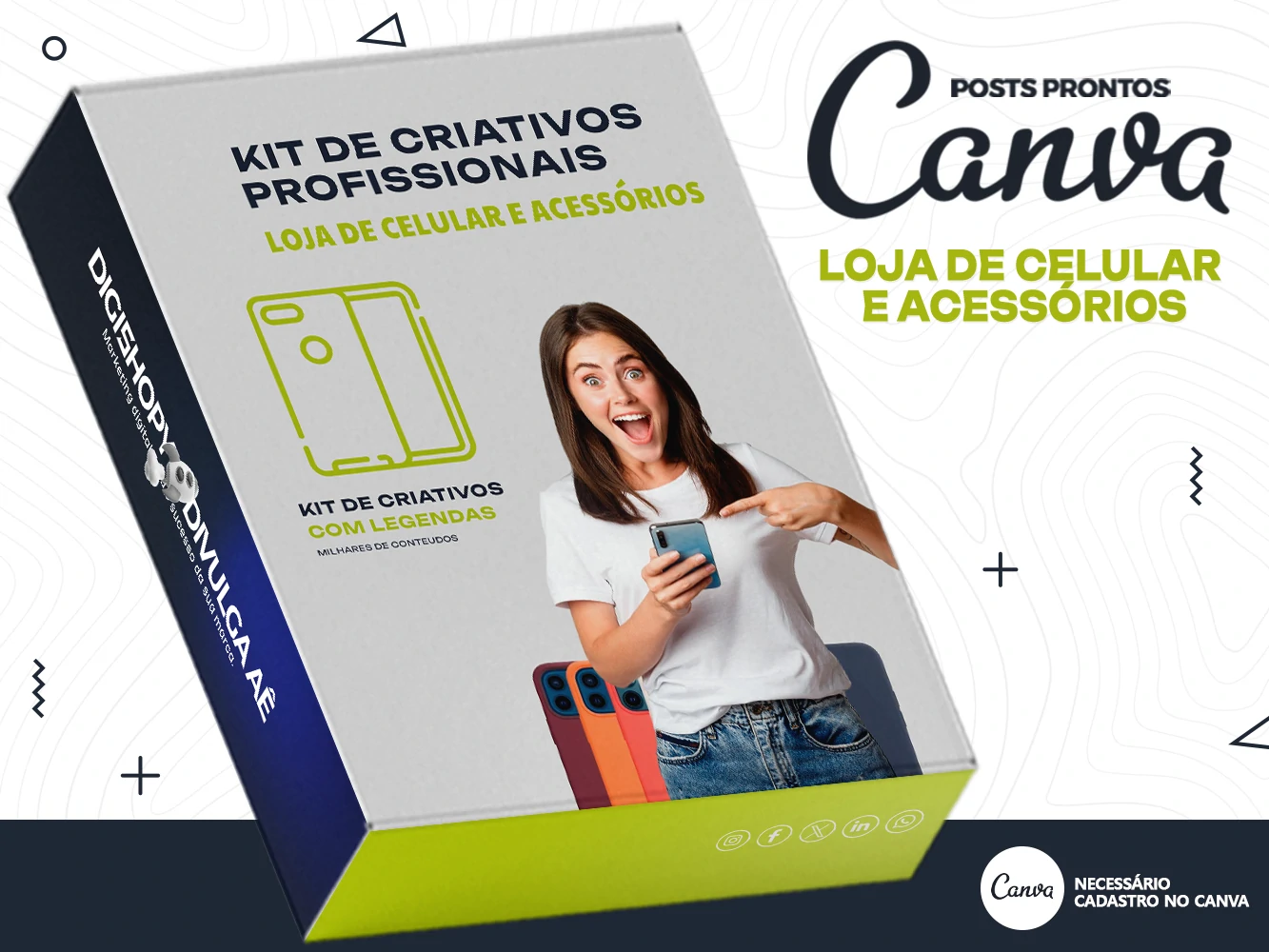Kit de Social Media - Posts Prontos para Loja de Celular e Acessórios com Legendas no Canva com Lege