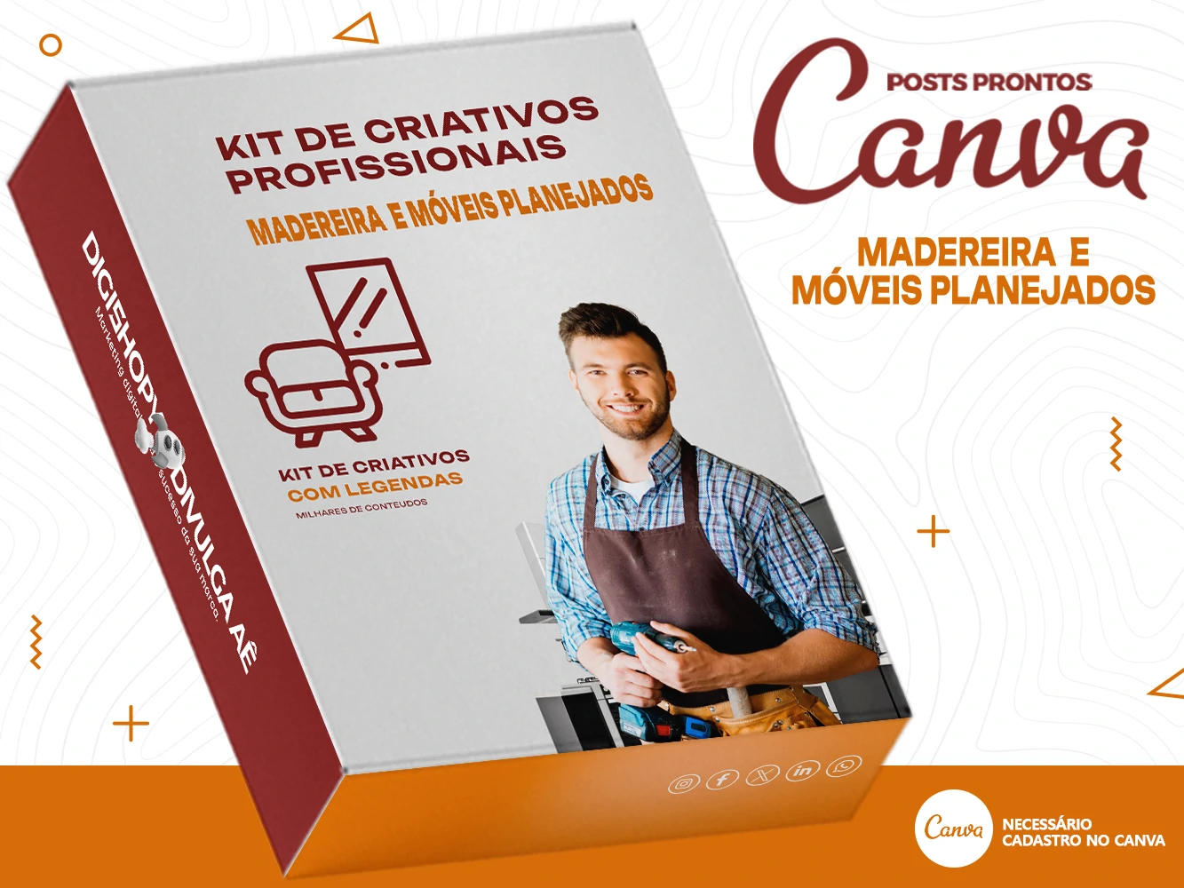 Kit de Social Media - Posts Prontos para Madeireira/Móveis Planejados no Canva com Legendas