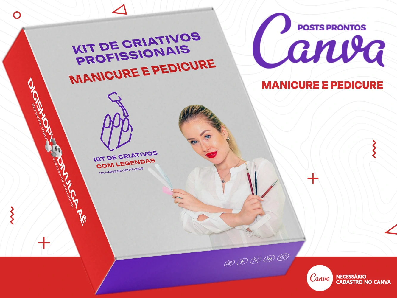Kit de Social Media - Posts Prontos para Manicure e Pedicure no Canva com Legendas