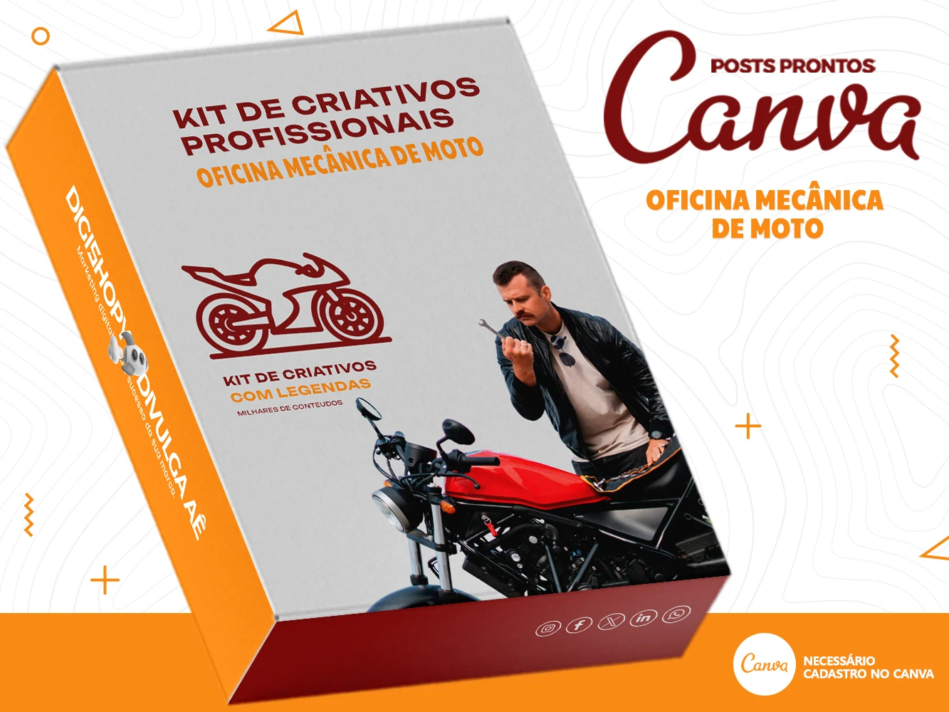 Kit de Social Media - Posts Prontos para Oficina Mecânica de Moto no Canva com Legendas