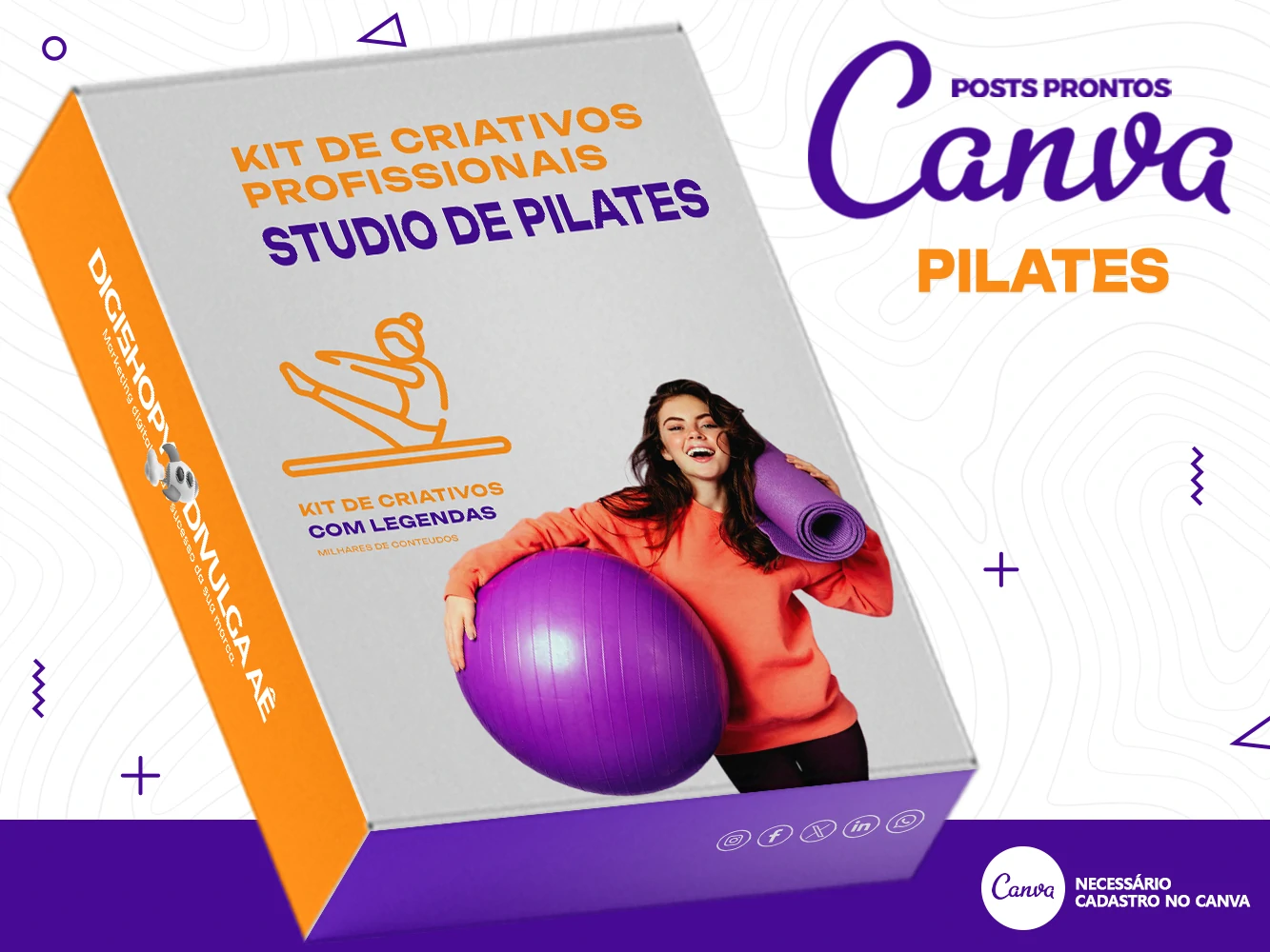 Kit de Social Media - Posts Prontos para Pilates no Canva com Legendas