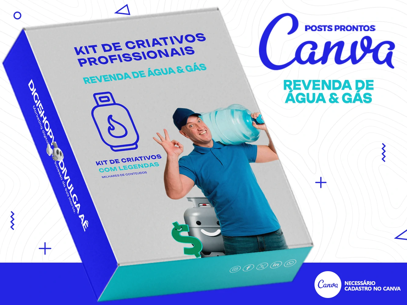 Kit de Social Media - Posts Prontos para Distribuidora de água & Deposito de Gás no Canva com Legen