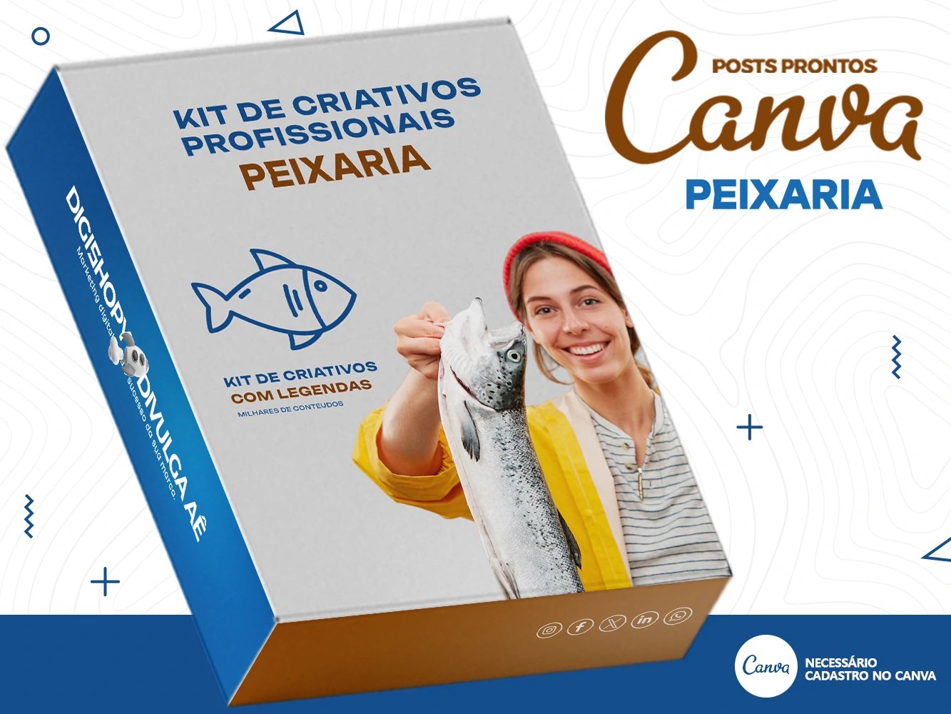 Kit de Social Media - Posts Prontos para Venda de Peixe e Frutos do Mar – Peixaria com Legendas no