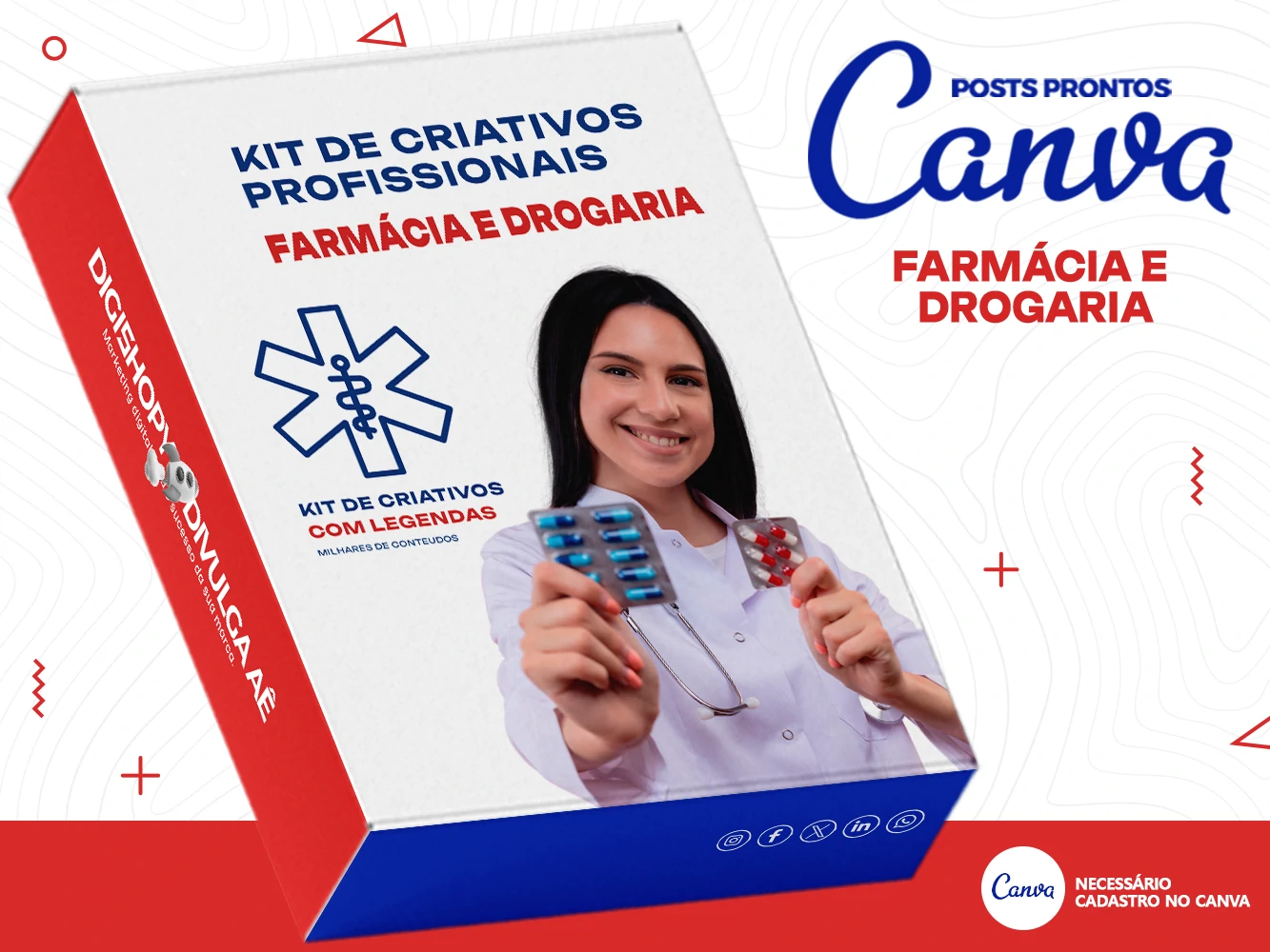 Kit de Social Media - Posts Prontos para Farmácia - Drogaria no Canva com Legendas