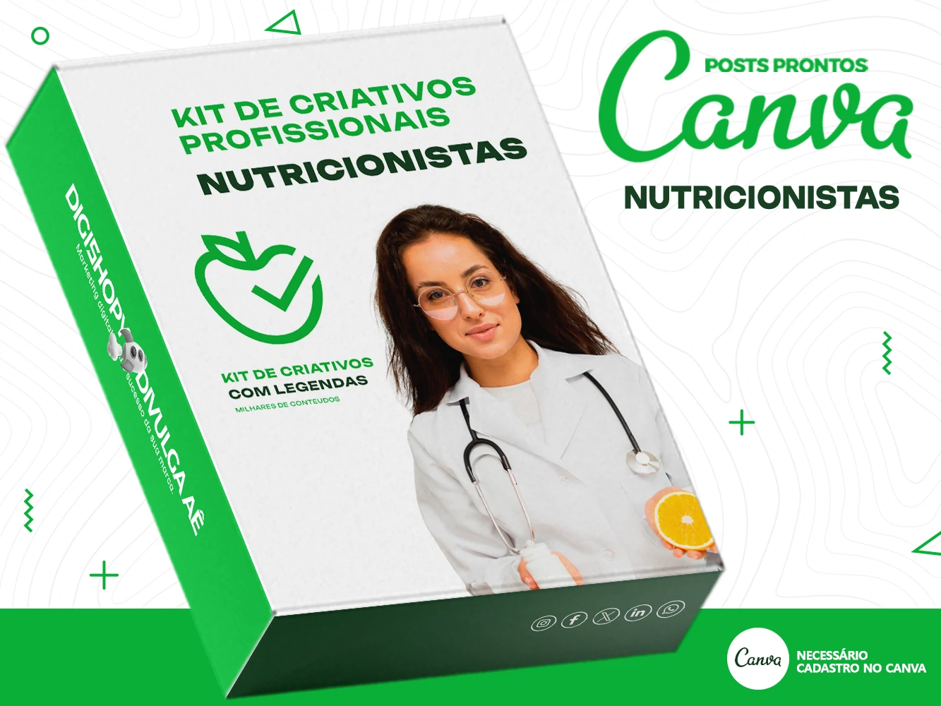 Kit de Social Media - Posts Prontos para Nutricionistas no Canva com Legendas