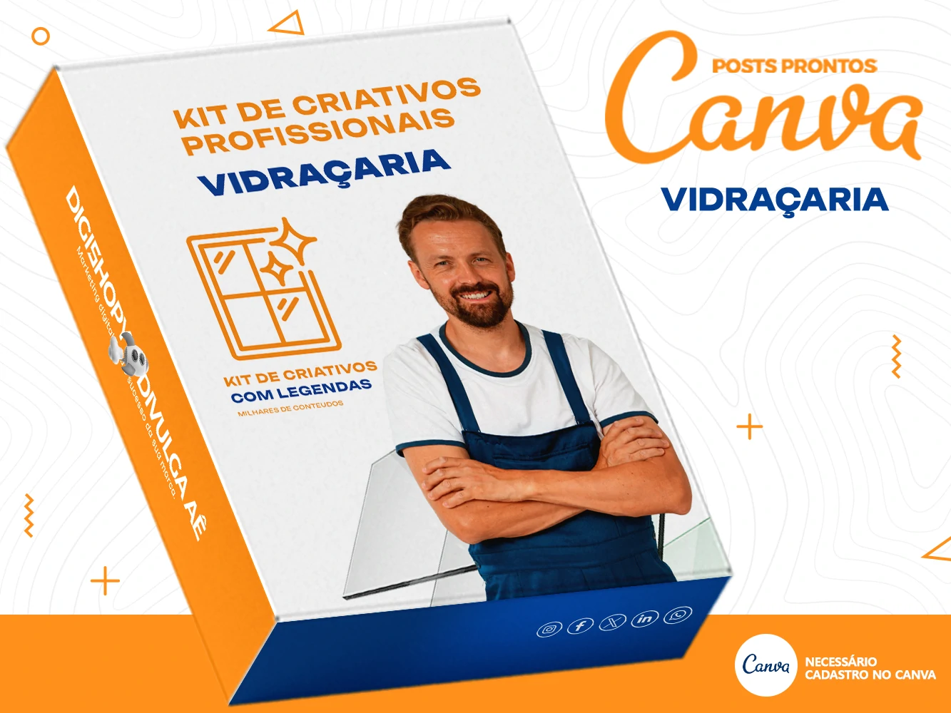 Kit de Social Media - Posts Prontos para Vidraçaria no Canva com Legendas