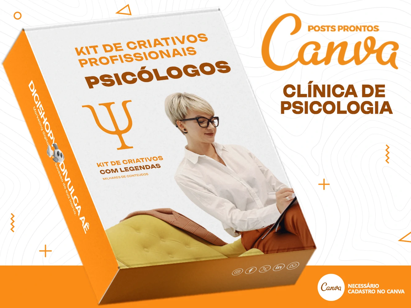 Kit de Social Media - Posts Prontos para Clínicas de Psicologia no Canva com Legendas