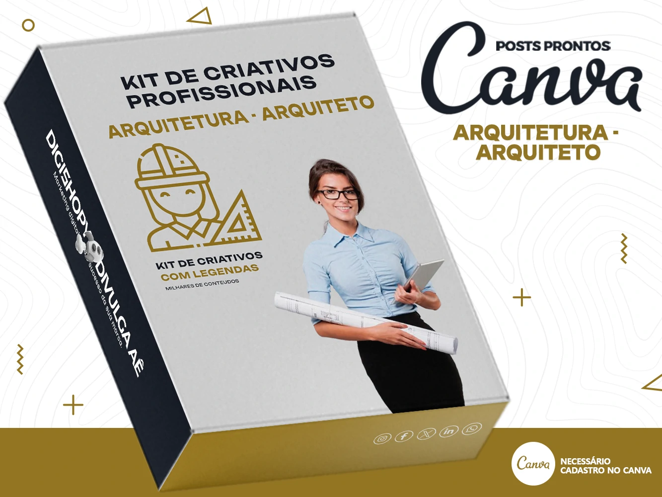 Kit de Social Media - Posts Prontos para Arquitetos - Design & Interiores no Canva com Legendas