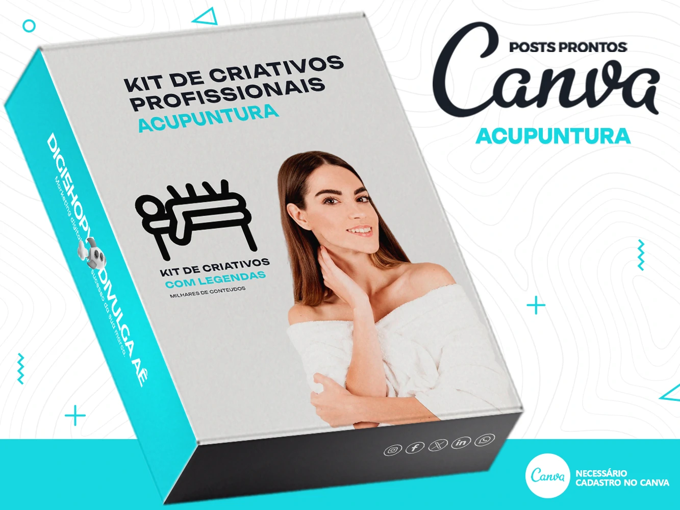 Kit de Social Media - Posts Prontos para Pack de Posts para Acupuntura no Canva com Legendas