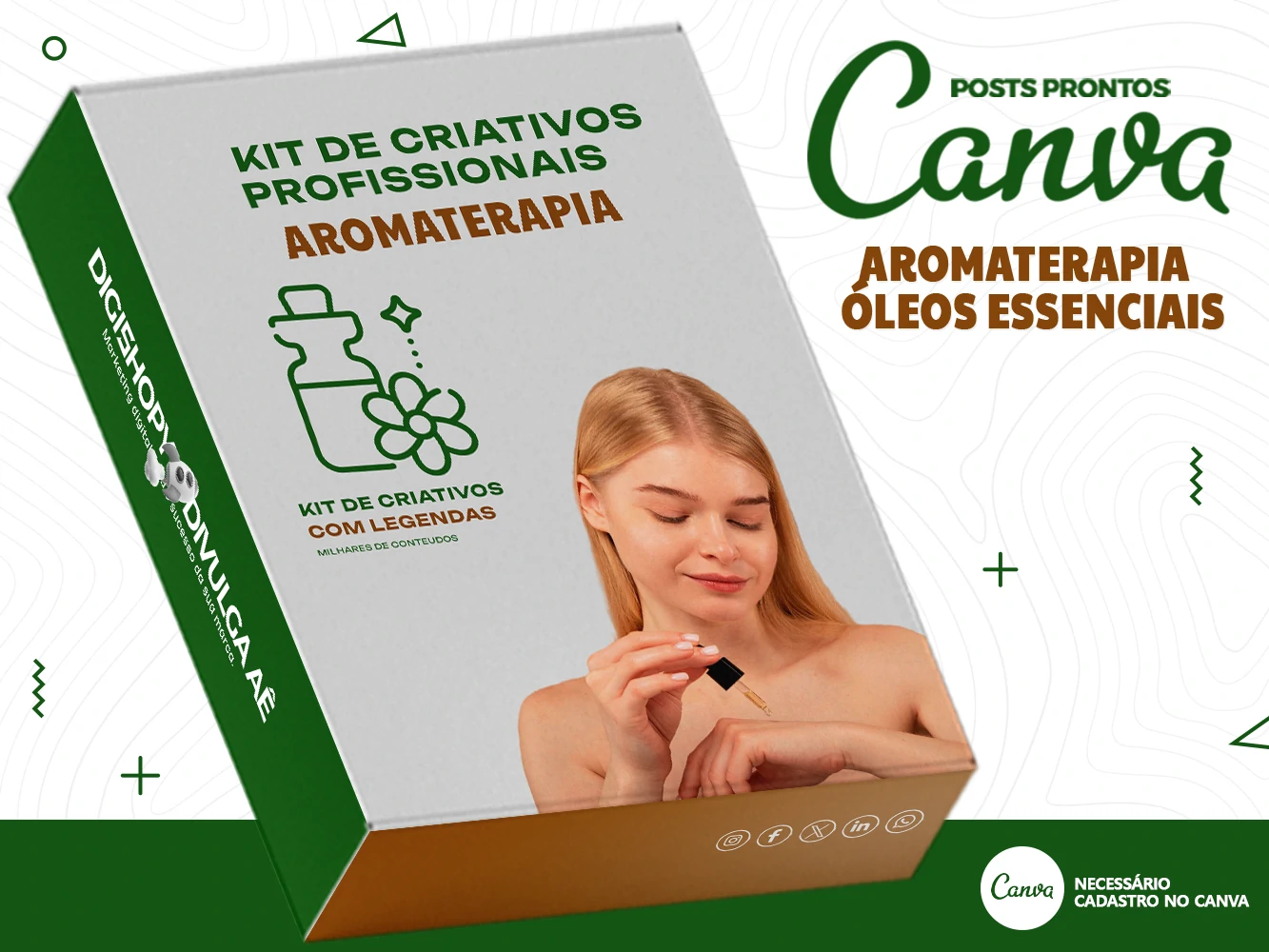 Kit de Social Media - Posts Prontos para Aromaterapia e Venda de óleos essenciais no Canva com Legen