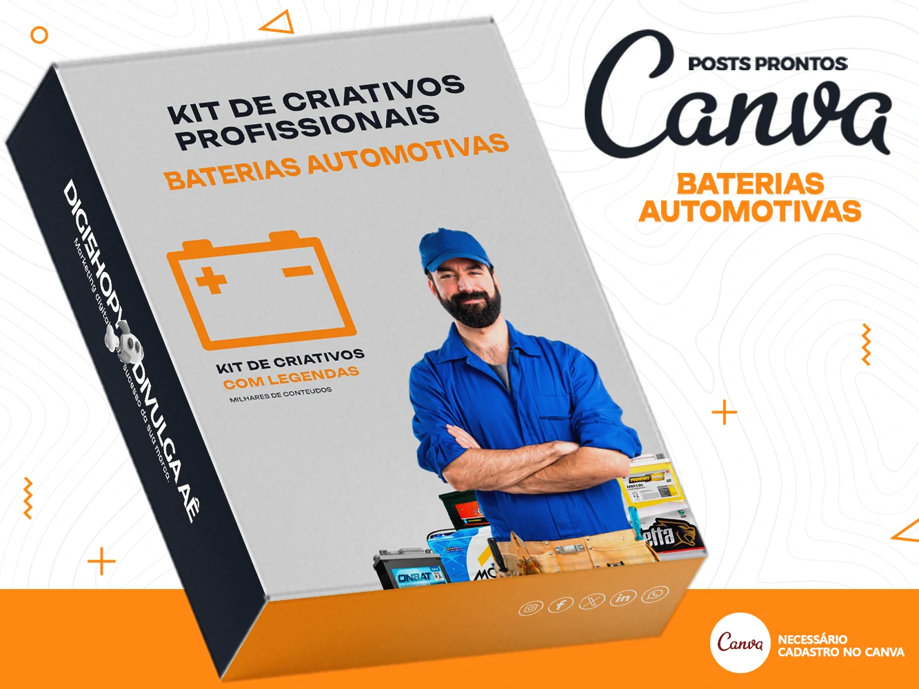 Kit de Social Media - Posts Prontos para Revendas de Baterias Automotivas no Canva com Legendas