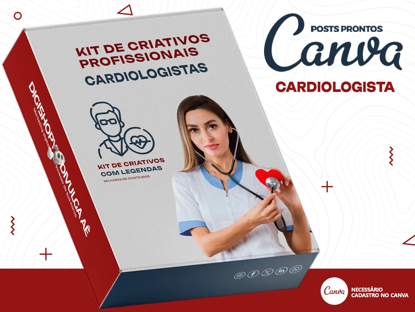 Kit de Social Media - Posts Prontos para Clínica de Cardiologia - Cardiologista no Canva com Legenda