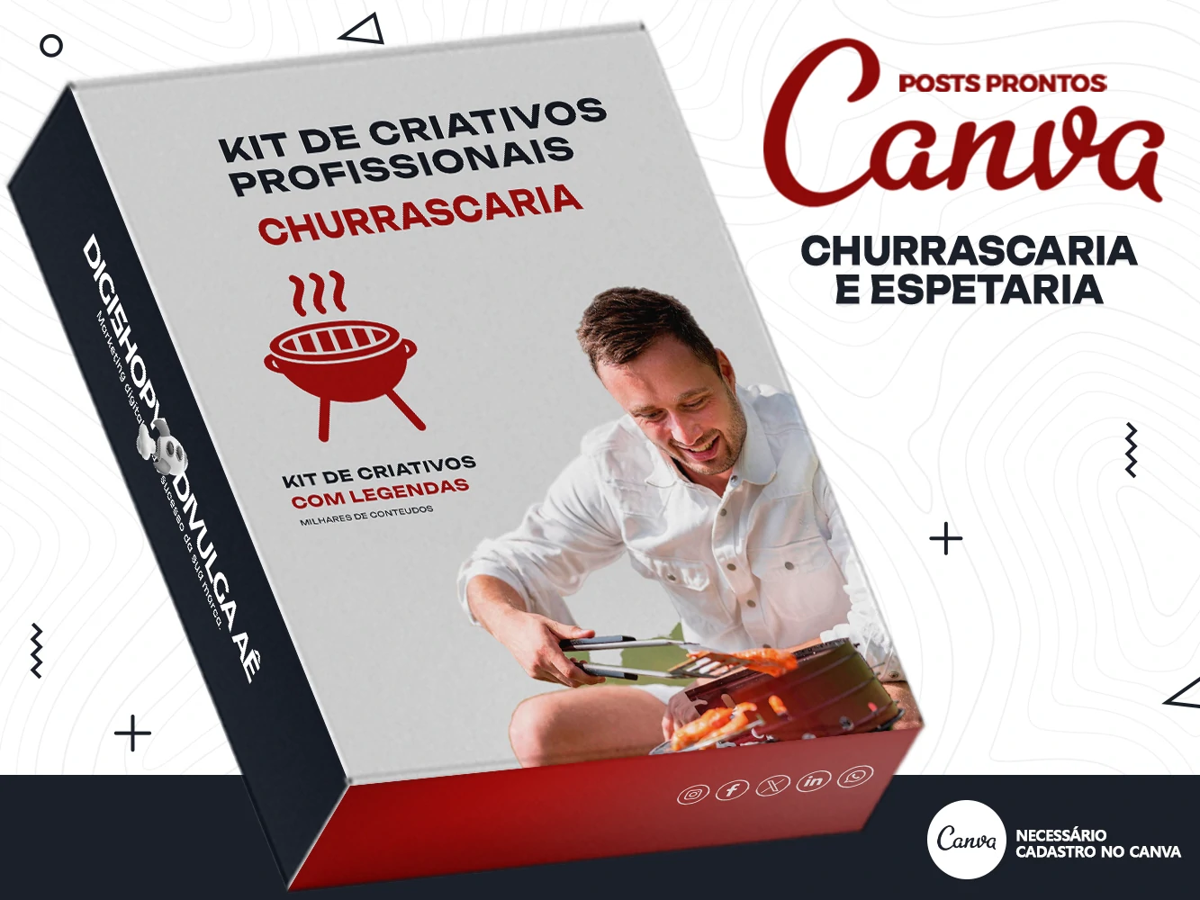 Kit de Social Media - Posts Prontos para Churrascaria e Espetaria no Canva com Legendas