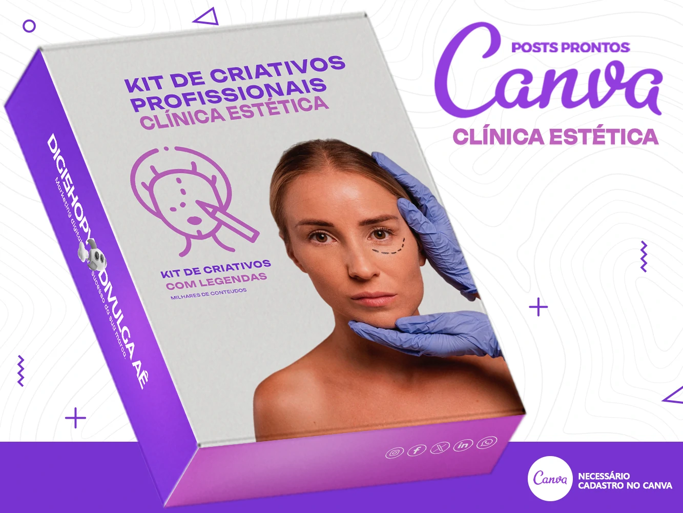 Kit de Social Media - Posts Prontos para Clínica Estética no Canva com Legendas