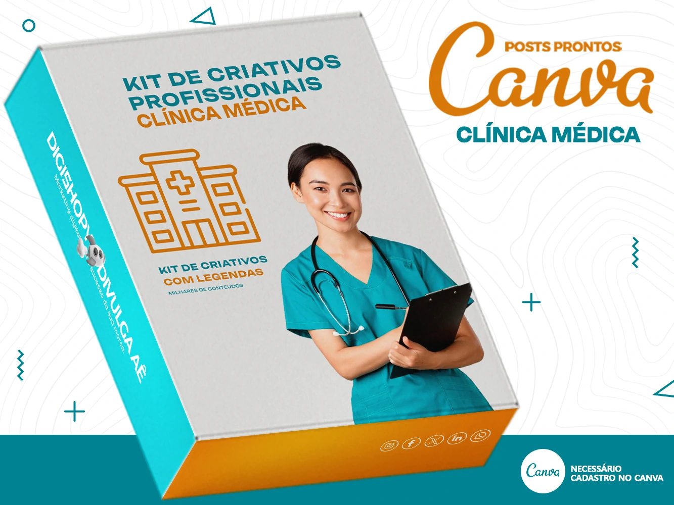 Kit de Social Media - Posts Prontos para Clínica Médica no Canva com Legendas