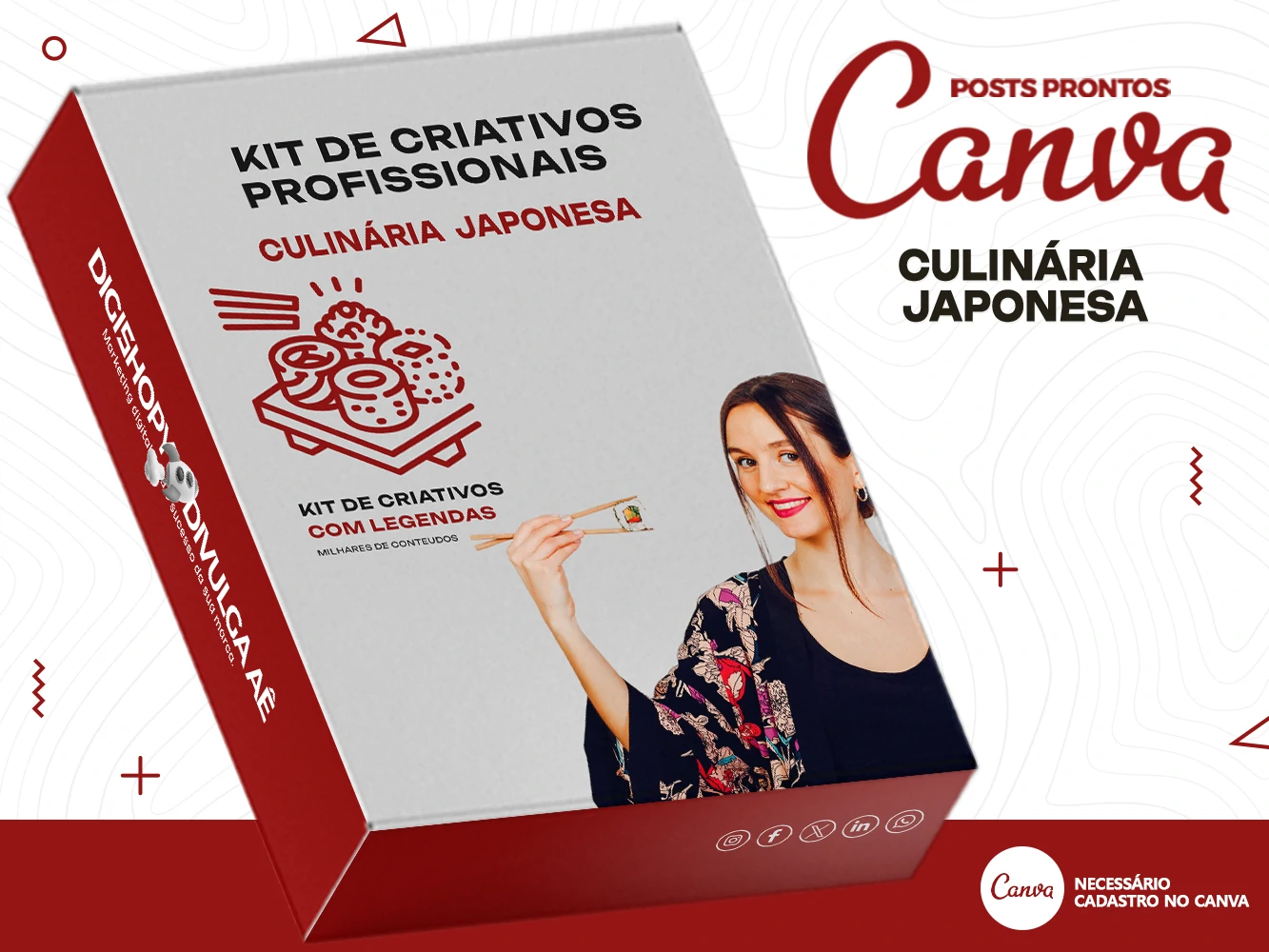 Kit de Social Media - Posts Prontos para Culinária Japonesa - Sushi - Temaki no Canva e Photoshop co