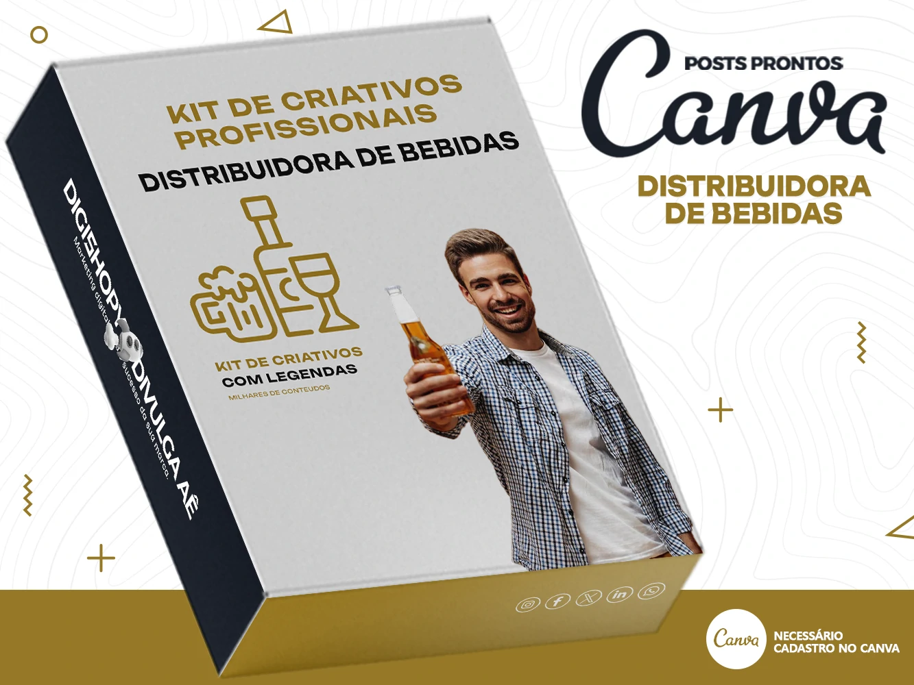 Kit de Social Media - Posts Prontos para Distribuidora de Bebidas no Canva com Legendas