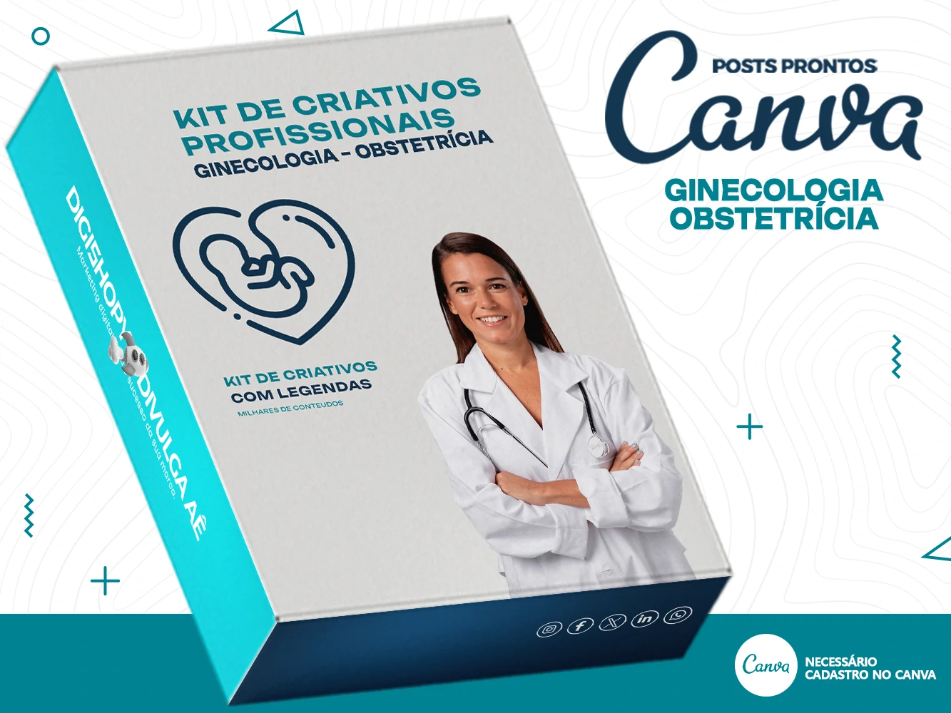 Kit de Social Media - Posts Prontos para Ginecologia – Obstetrícia no Canva com Legendas