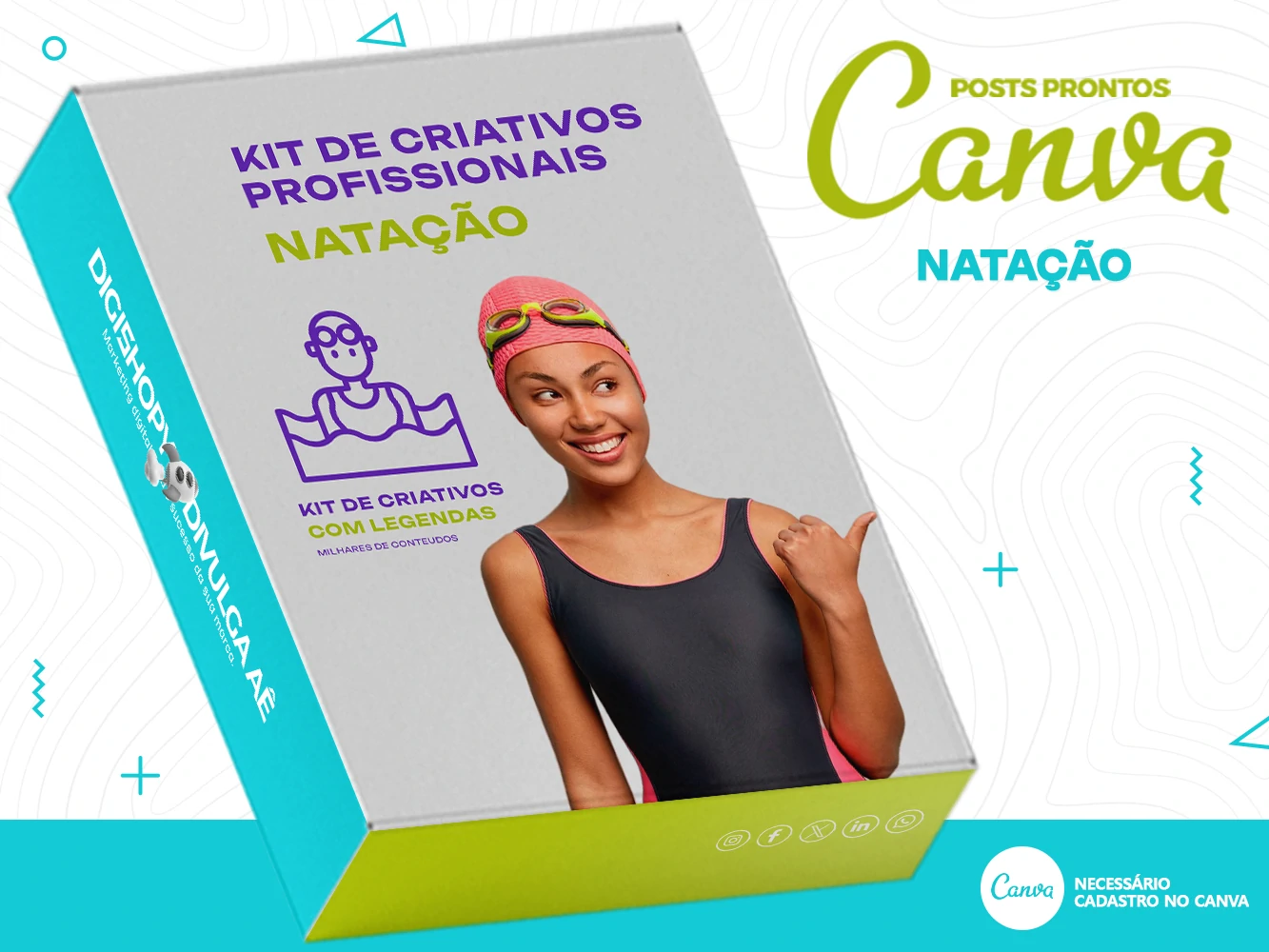 Kit de Social Media - Posts Prontos para Escolas de Natação no Canva com Legendas