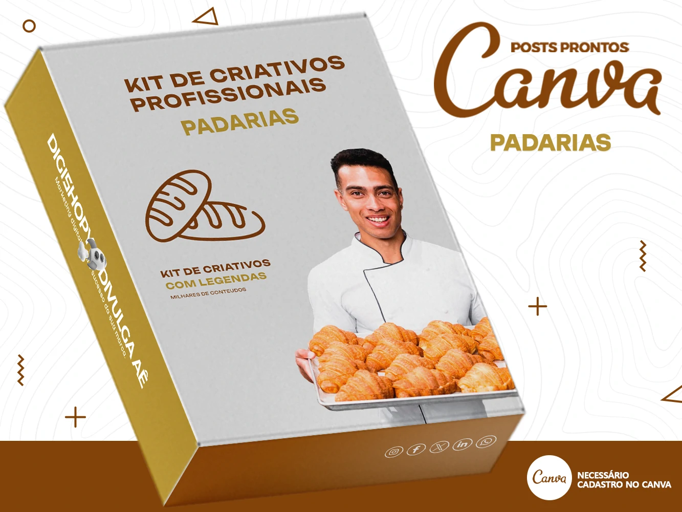 Kit de Social Media - Posts Prontos para Padarias no Canva com Legendas