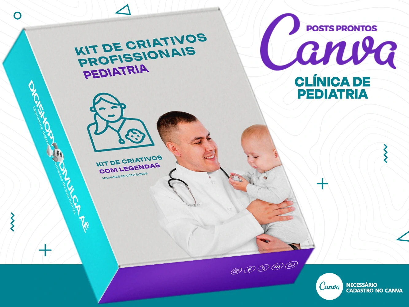 Kit de Social Media - Posts Prontos para Clínica de Pediatria no Canva com Legendas