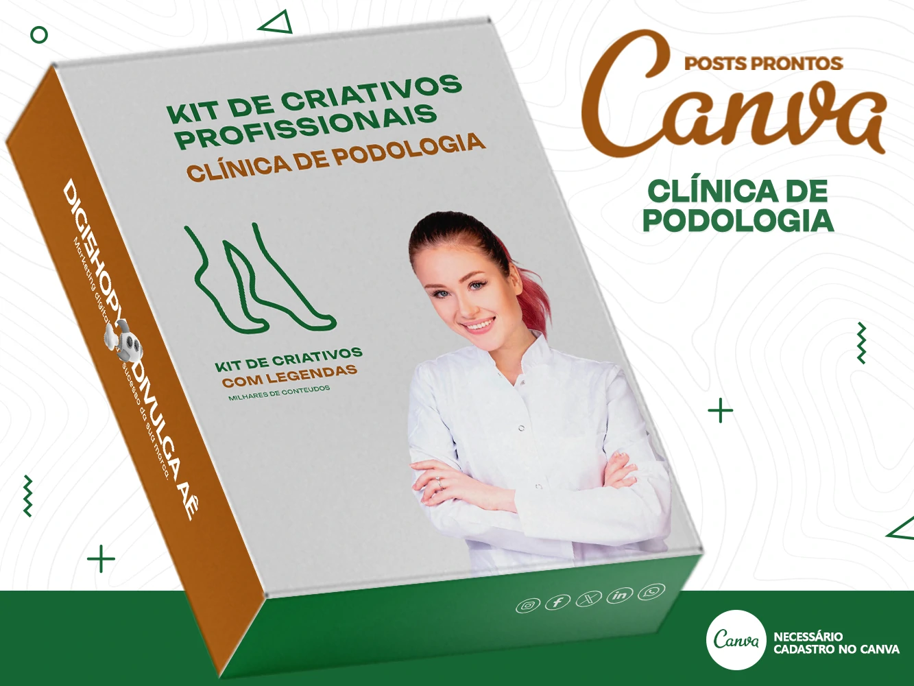 Kit de Social Media - Posts Prontos para Clínica de Podologia no Canva com Legendas