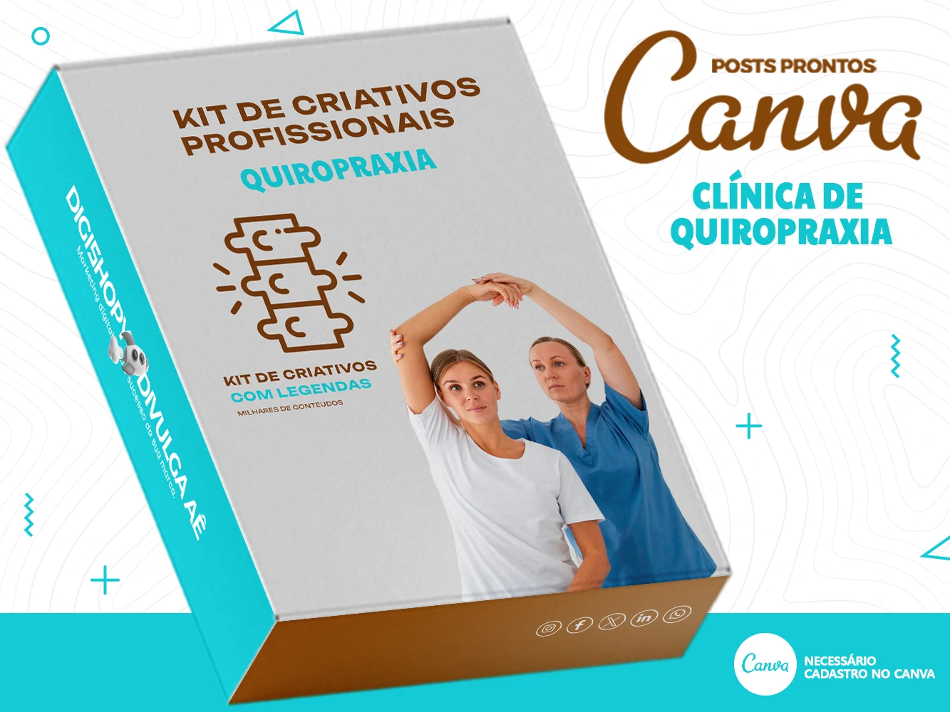 Kit de Social Media - Posts Prontos para Clínica de Quiropraxia no Canva com Legendas