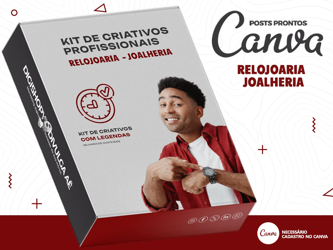 Kit de Social Media - Posts Prontos para Relojoaria - Joalheria no Canva com Legendas
