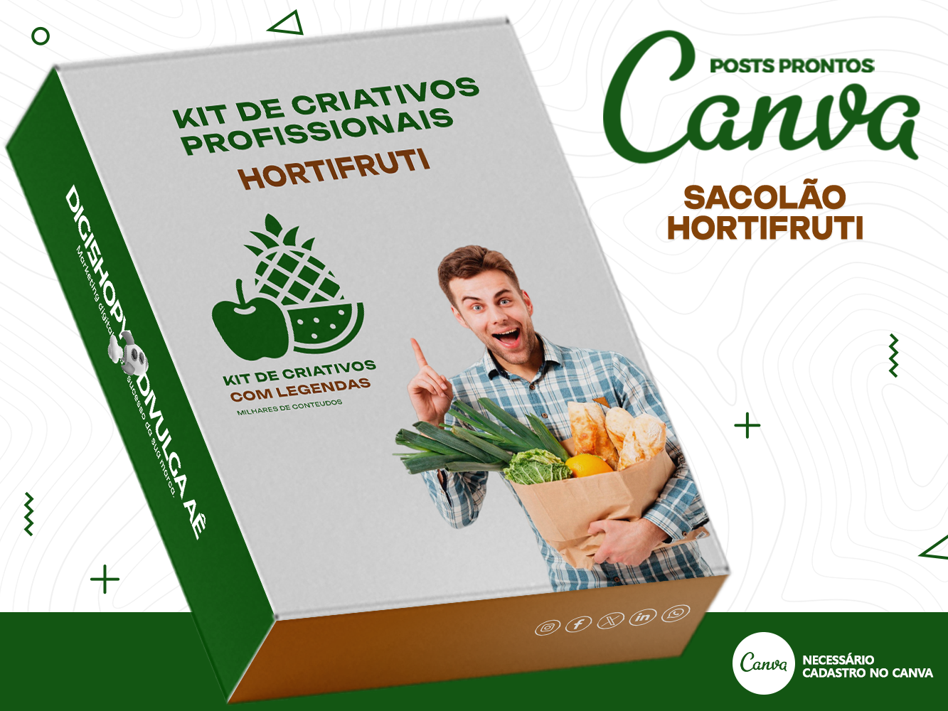 Kit de Social Media - Posts Prontos para Sacolão no Canva com Legendas