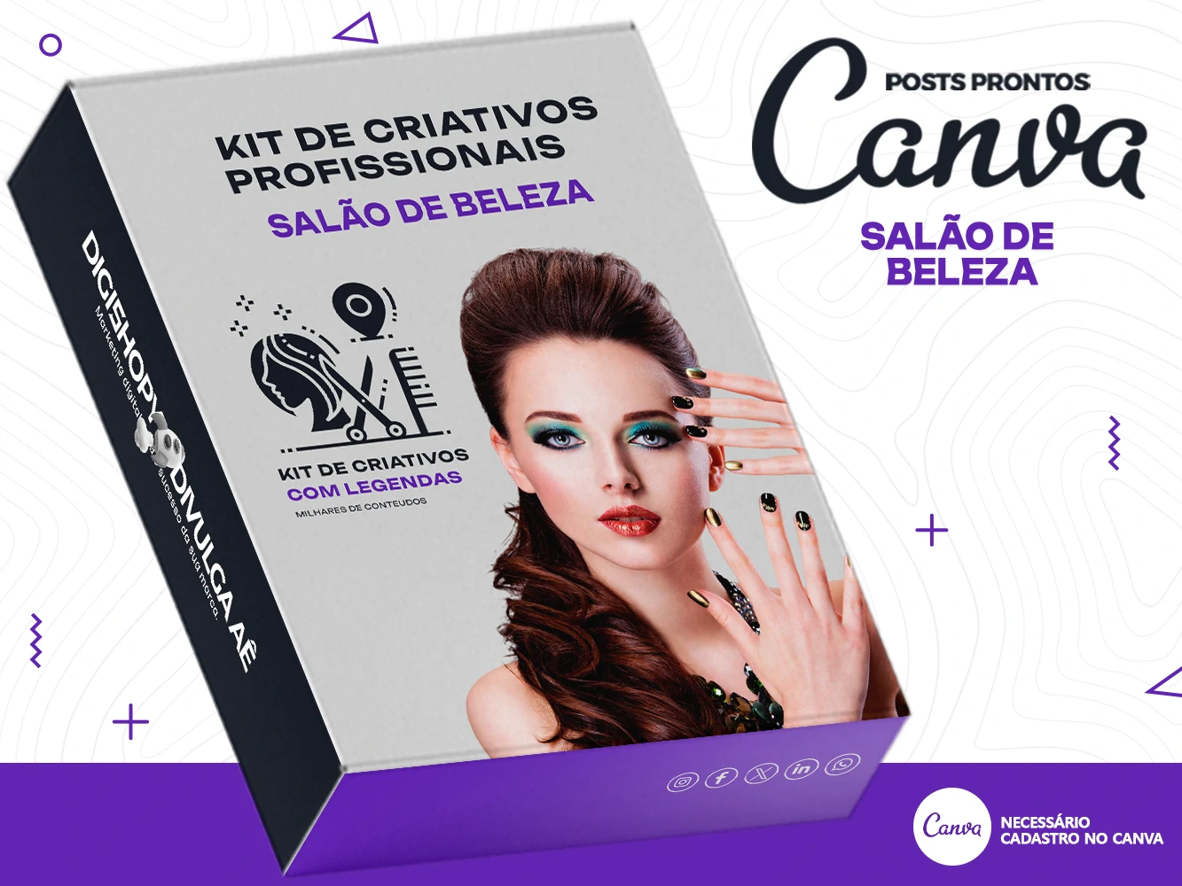 Kit de Social Media - Posts Prontos para Salão De Beleza no Canva com Legendas Promoção Envio Imedia