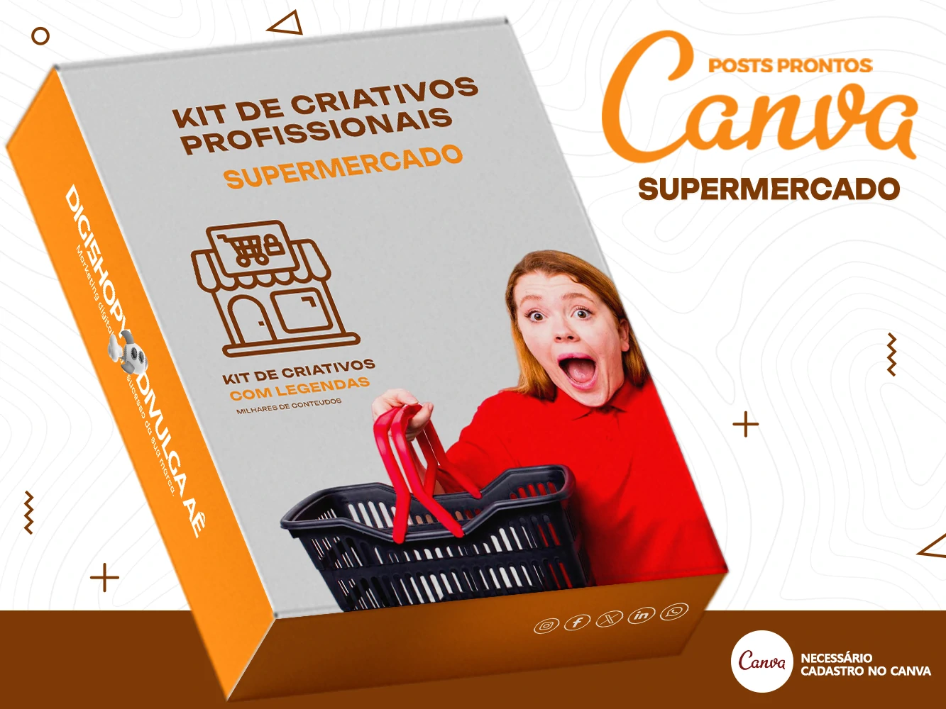 Mega Kit de Social Media - Posts Prontos para Supermercado e Mercearia no Canva com Legendas + Brind
