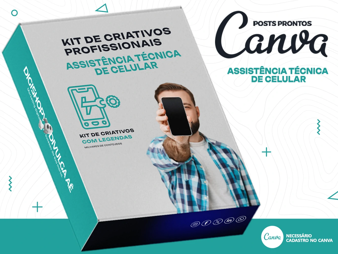 Kit de Social Media - Posts Prontos para Assistência Técnica de Celular no Canva com Legendas