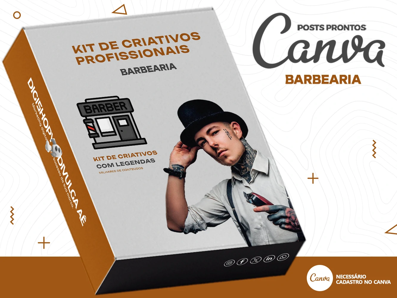 Kit de Social Media - Posts Prontos para Barbearia – Barber Shop no Canva com Legendas