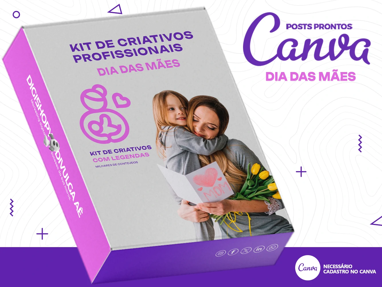 Kit de Social Media - Posts Prontos para Dia das Mães no Canva com Legendas