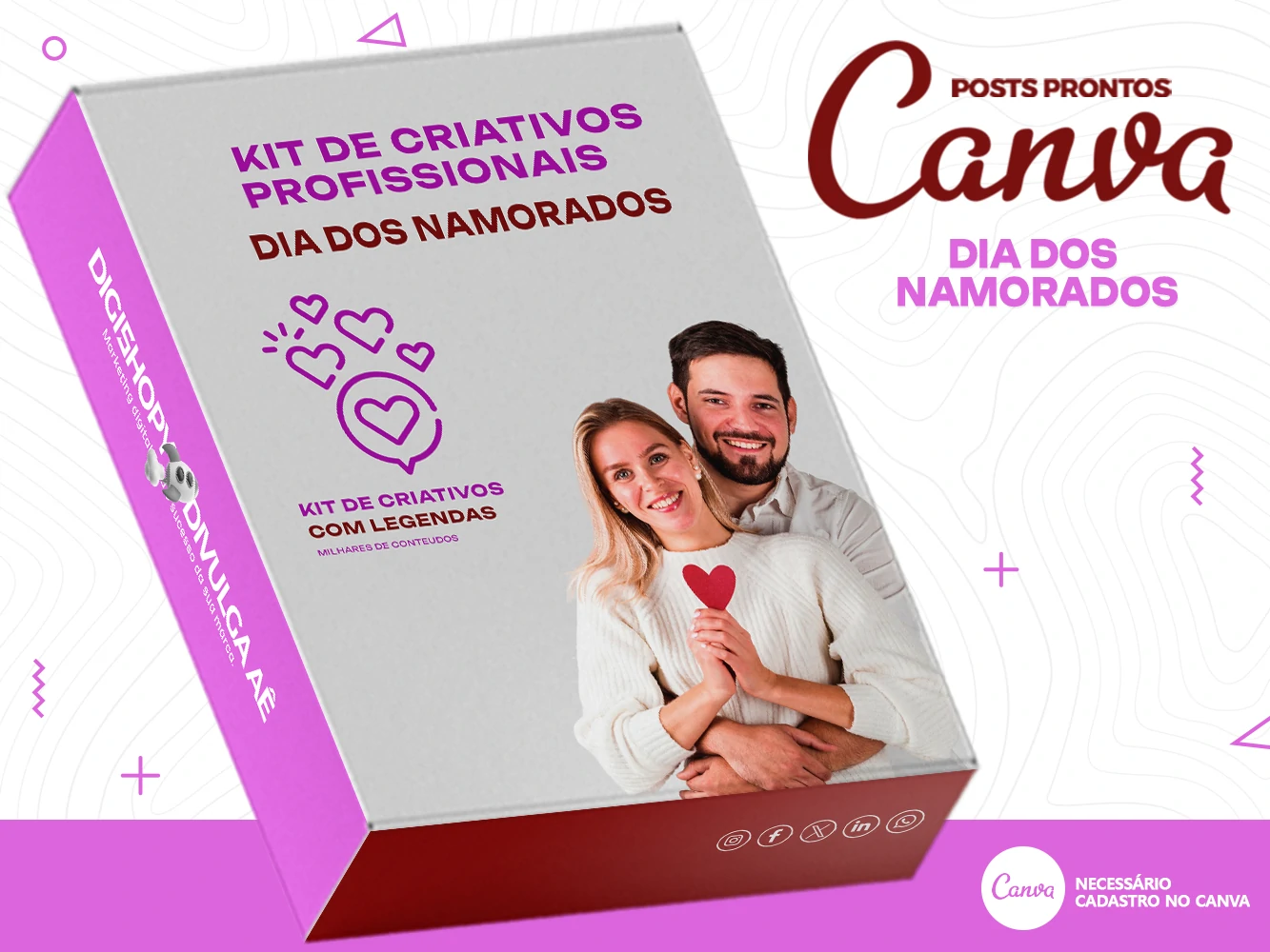 Kit de Social Media - Posts Prontos para Dia dos Namorados no Canva com Legendas