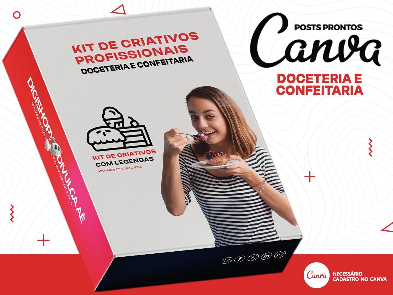 Kit de Social Media - Posts Prontos para Doceteria e Confeitaria no Canva com Legendas