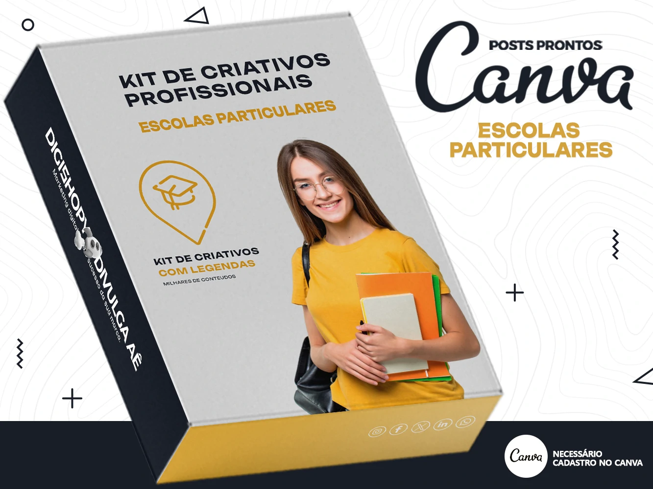 Kit de Social Media - Posts Prontos para Escolas Particulares e Cursos no Canva com Legendas