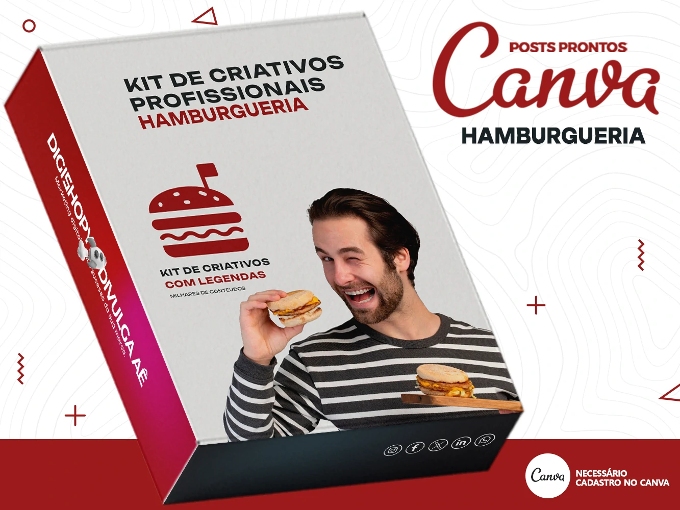 Kit de Social Media - Posts Prontos para Hamburgueria – Lanchonetes no Canva com Legendas