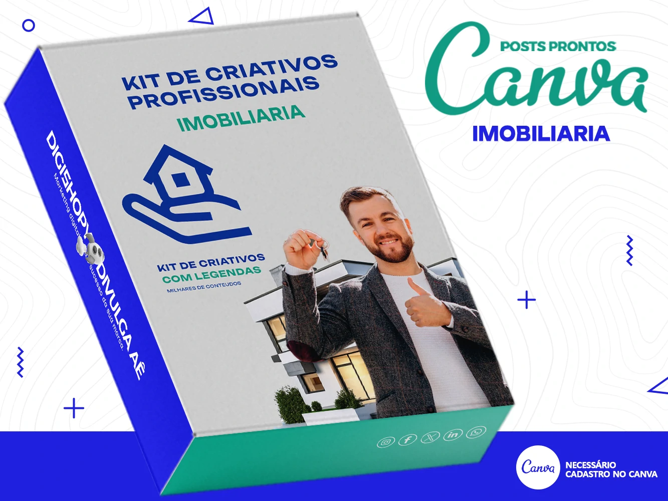 Kit de Social Media - Posts Prontos para Corretora de Imóveis - Imobiliaria no Canva com Legendas