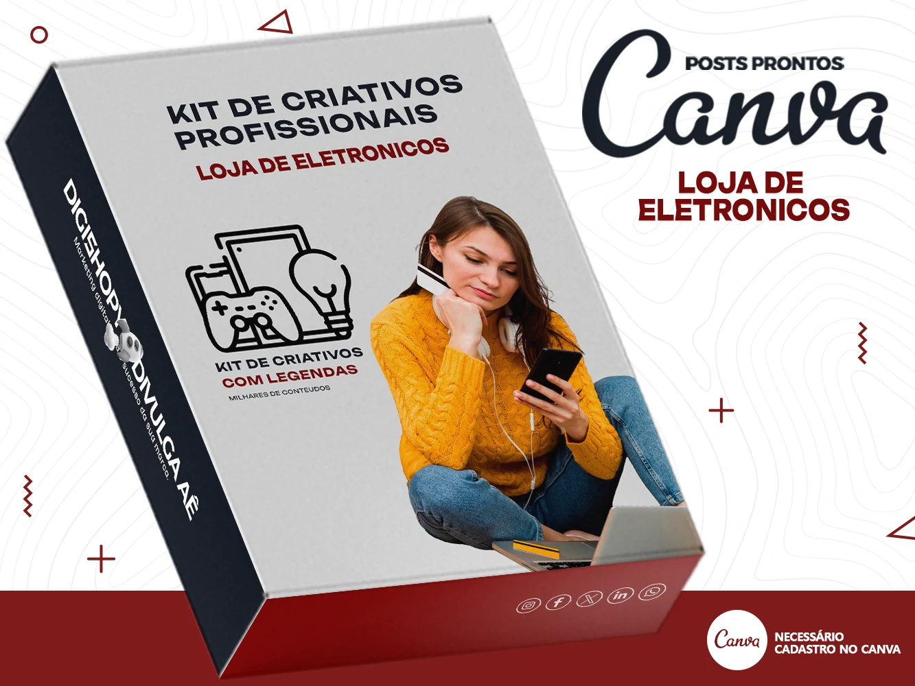 Kit de Social Media - Posts Prontos para Loja de Eletrônicos no Canva com Legendas