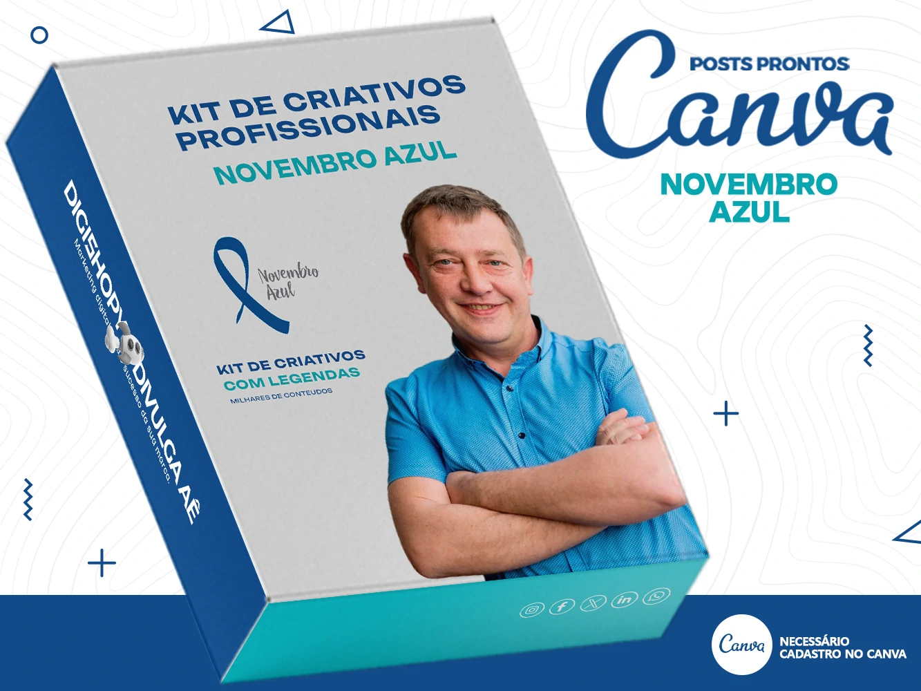 Kit de Social Media - Posts Prontos para Novembro Azul no Canva com Legendas
