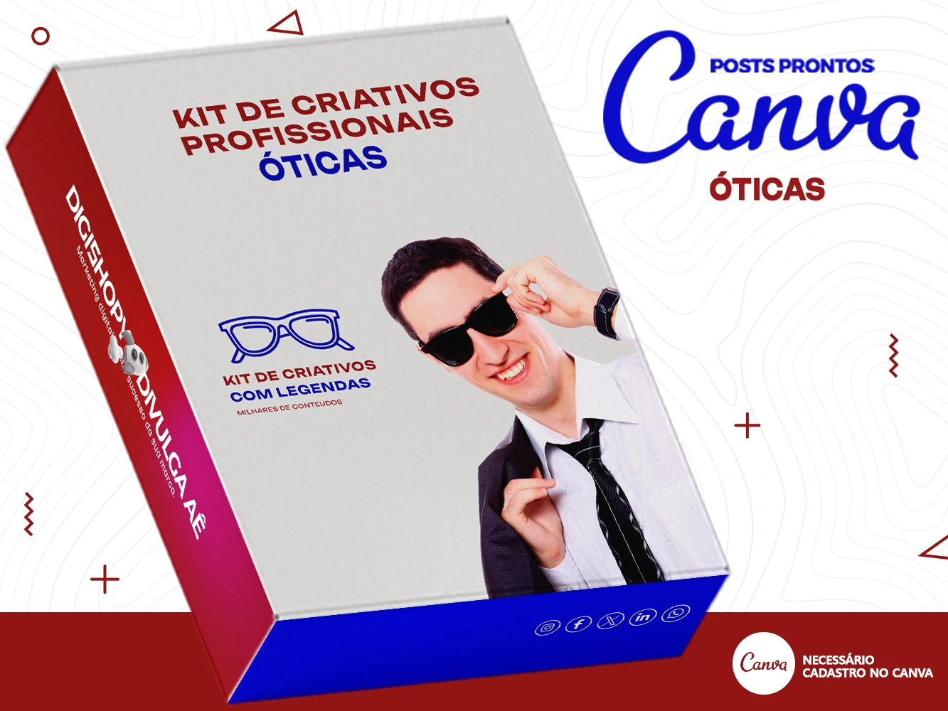 Kit de Social Media - Posts Prontos para Óticas – Oftalmologista no Canva com Legendas