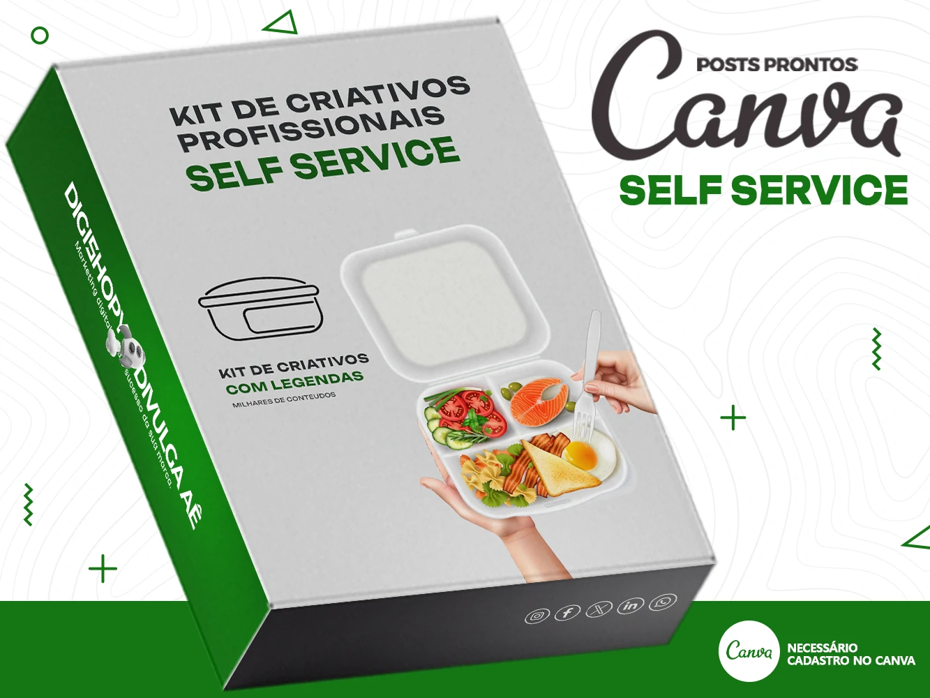 Kit de Social Media - Posts Prontos para Restaurantes – Self Service no Canva com Legendas