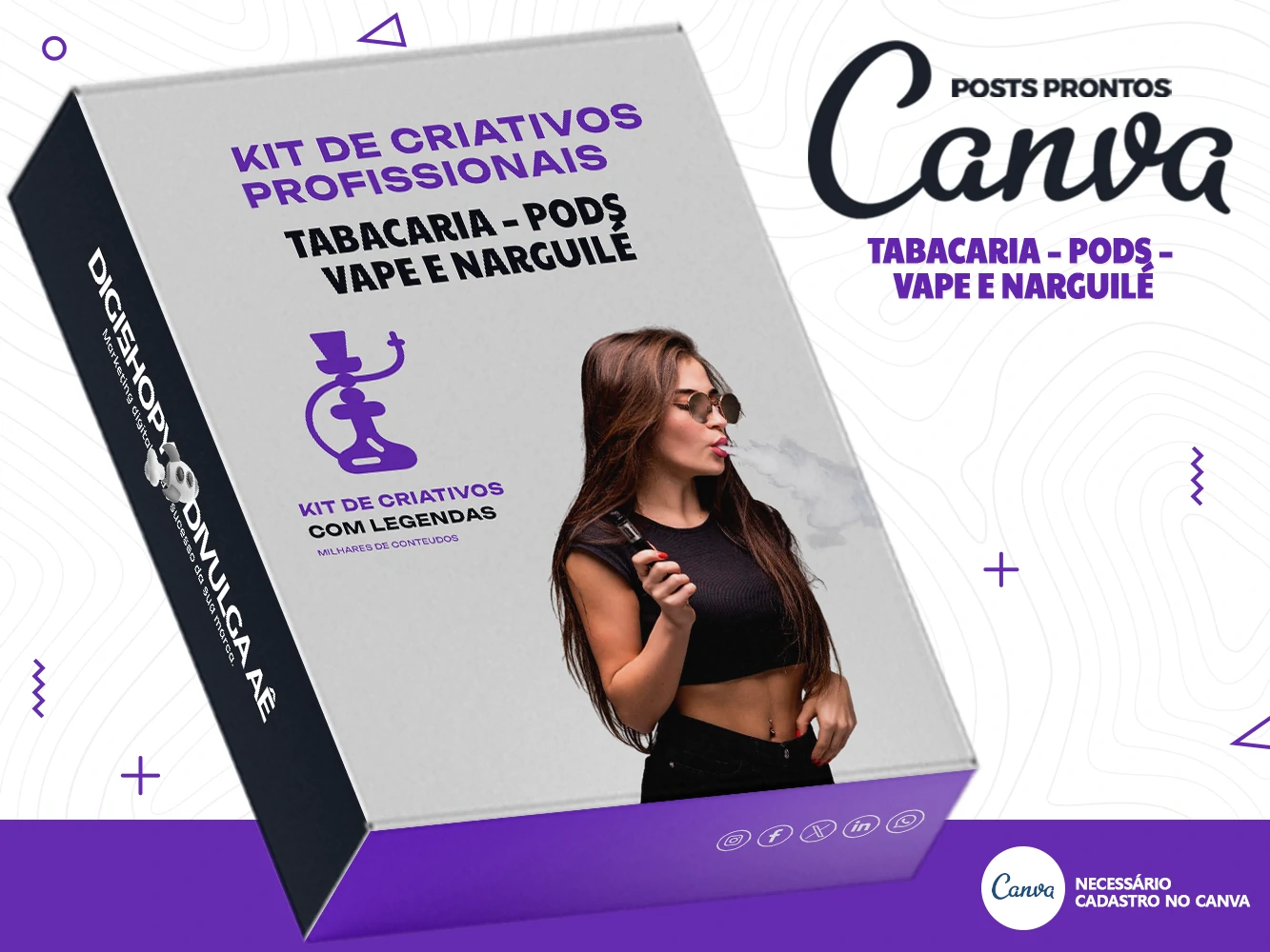 Kit de Social Media - Posts Prontos para Tabacaria - Venda de Pods e Narguilé no Canva + Legendas