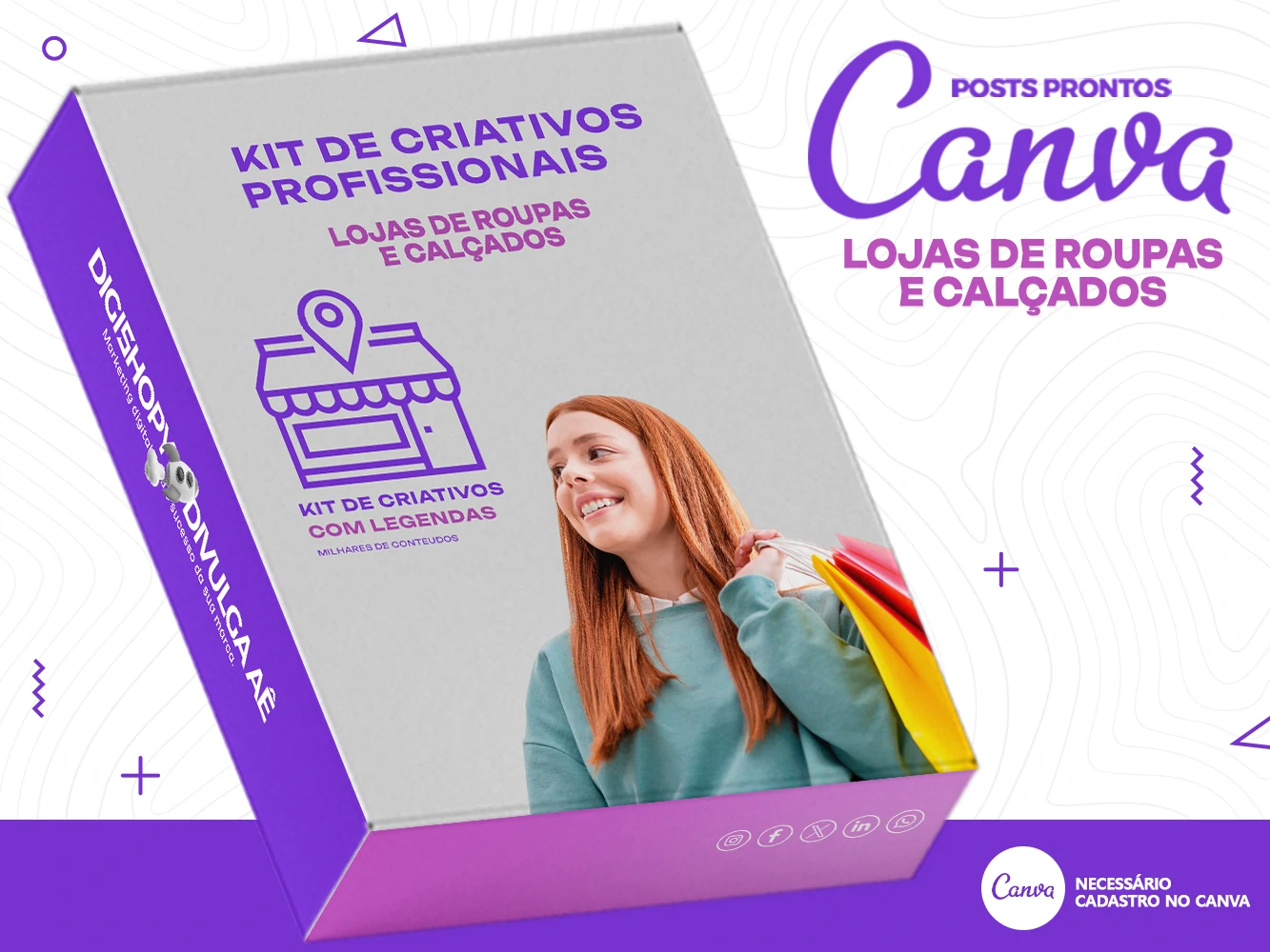 Kit de Social Media - Posts Prontos para Lojas de Roupa e Calçados no Canva com Legendas