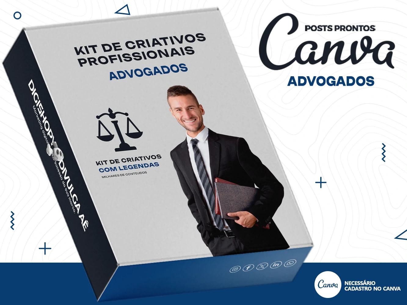 Kit de Social Media - Posts Prontos para Advogados e Escritório de Advocacia no Canva com Legendas