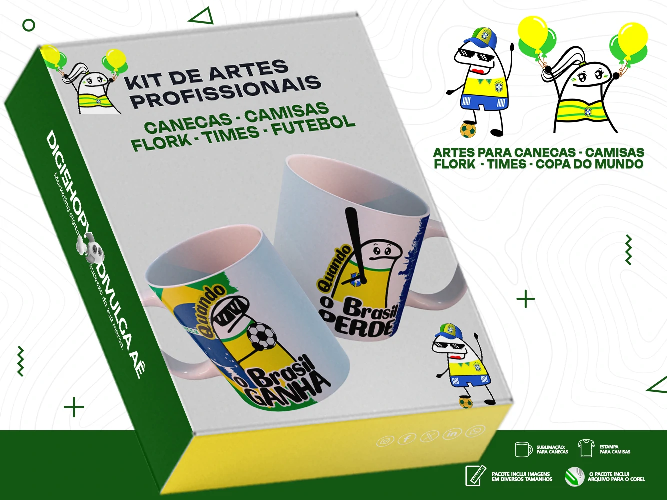 Kit de Artes para Canecas e Camisetas - Flork - Times - Copa do Mundo + Brinde Especial